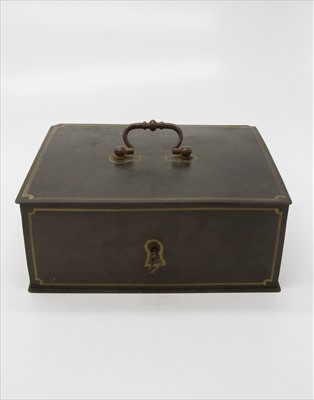 Lot 397 - A 19th century steel cash box with key.