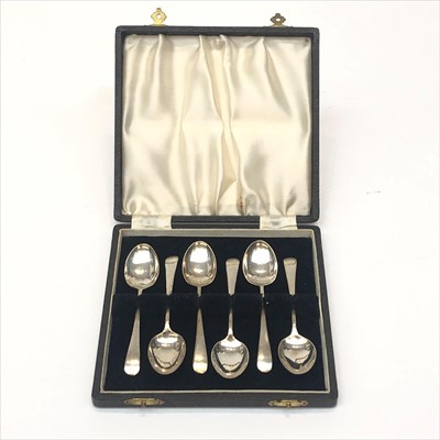 Lot 2094 - A set of six silver coffee spoons, 2.2oz, cased.