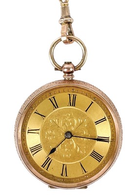 Lot 59 - A 9ct rose gold cased fob pocket watch and a 9ct longuard watch chain.