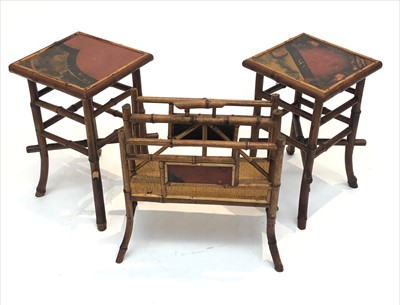 Lot 3304 - A bamboo magazine rack and two occasional tables.