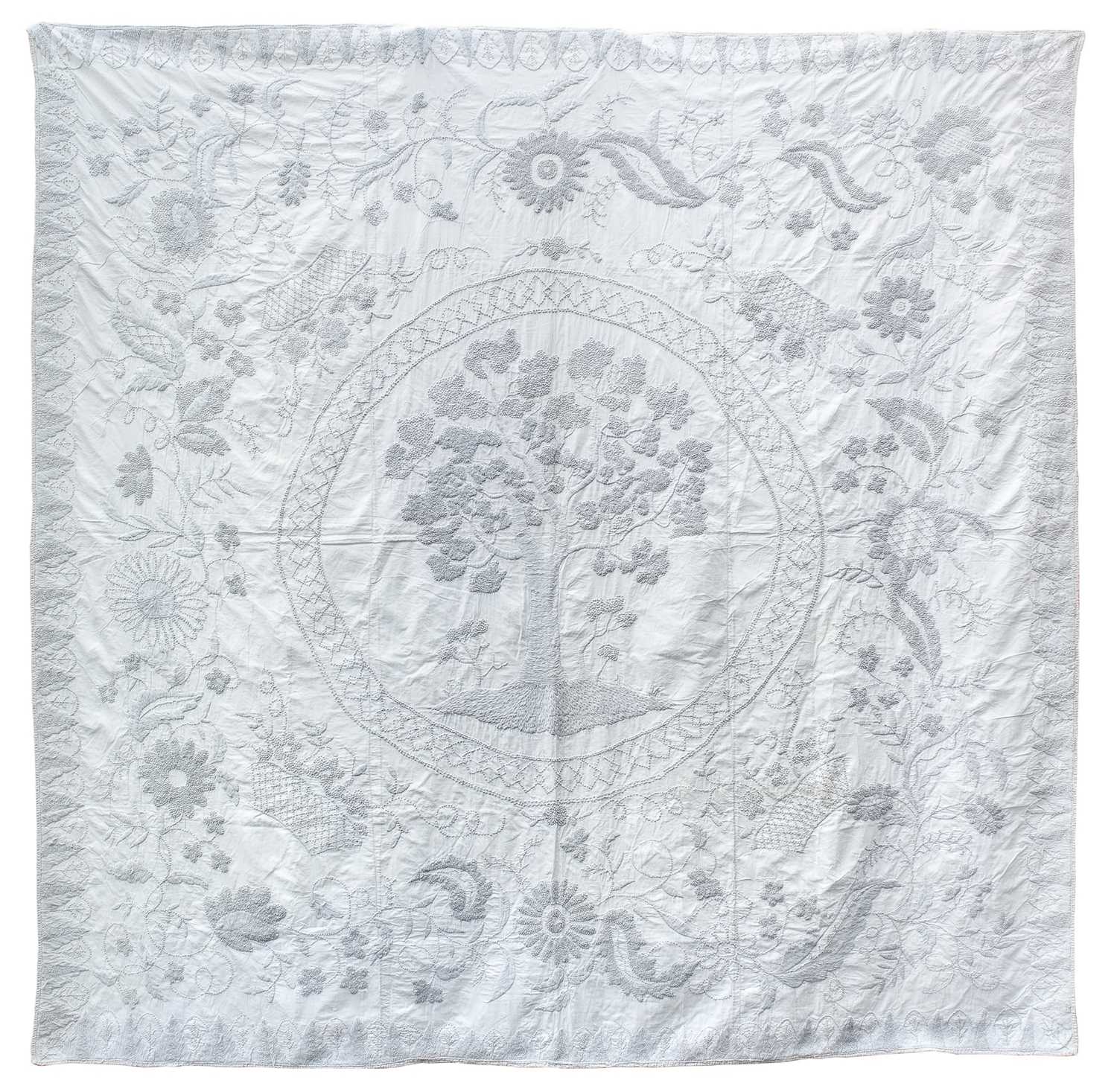 Lot 312 - A hugely impressive and important white knotwork bed covering