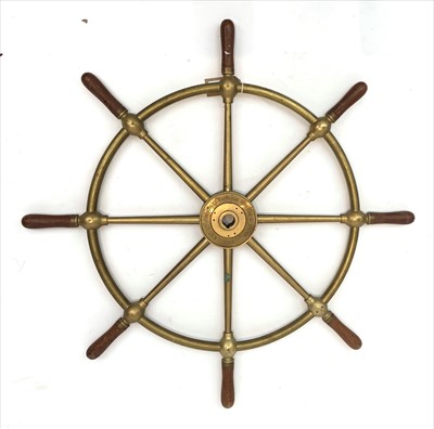 Lot 410 - A brass ship's wheel stamped 'Brown Bros. & Co....
