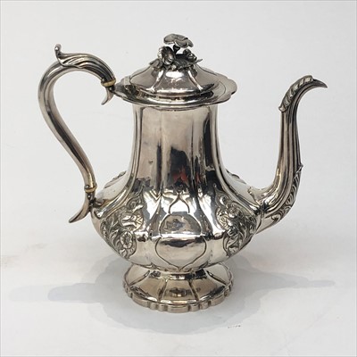 Lot 2097 - A William IV silver coffee pot with ornate...