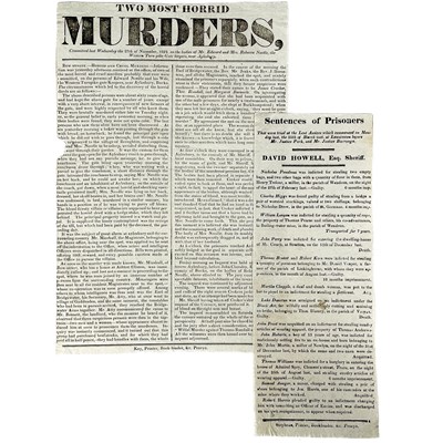 Lot 598 - Two Cornish printed broadsheets. 'Assizes' & 'Horrid Murder'.
