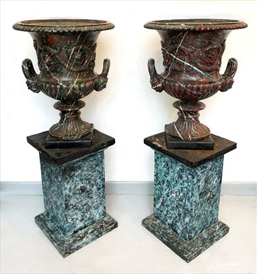 Lot 3335 - A pair of Victorian cast iron campana garden...