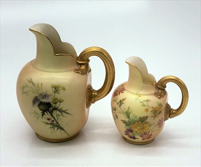 Lot 1476 - Two Royal Worcester blush ivory jugs, both...