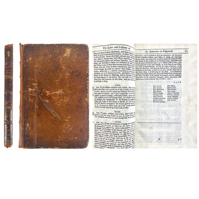 Lot 688 - Thomas Pearce. 'The Laws and Customs of the Stannaries in the Counties of Cornwall and Devon'.